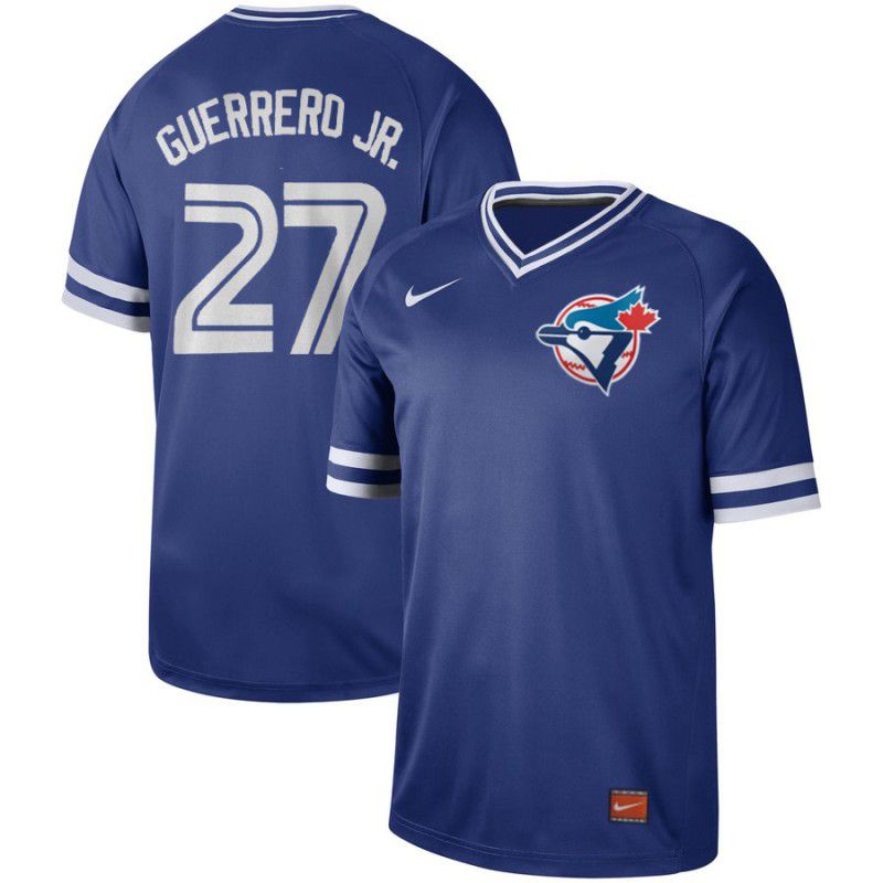 Men Toronto Blue Jays 27 Guerrero jr Blue Nike Cooperstown Collection Legend V-Neck MLB Jersey